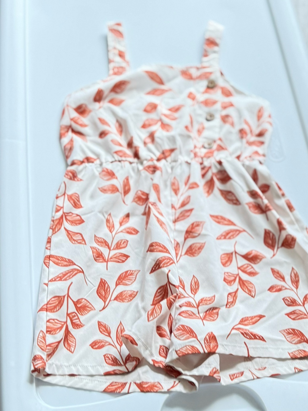 PatPat Cream Romper with Coral Leaf Print